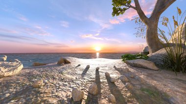 Issız adanın 3D CG görüntülemesi