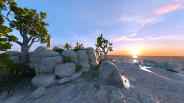 Issız adanın 3D CG görüntülemesi