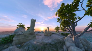 Issız adanın 3D CG görüntülemesi