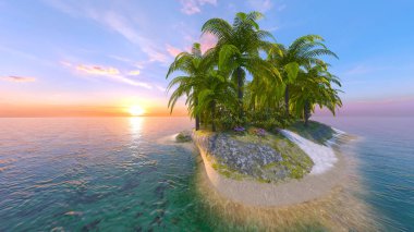 Issız adanın 3D CG görüntülemesi