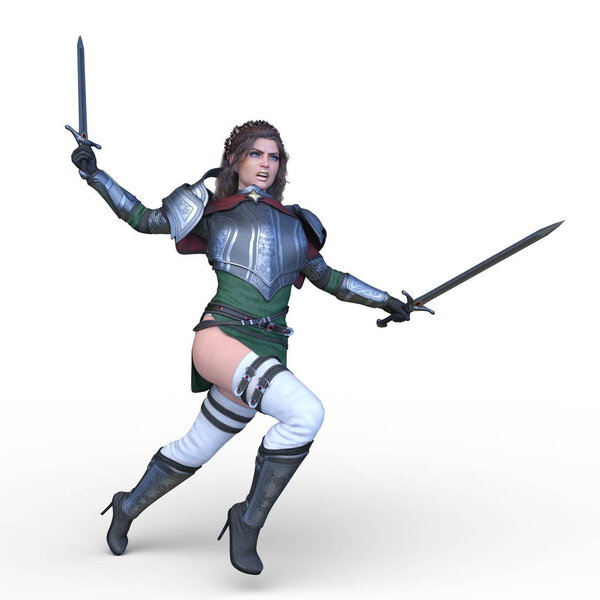 3D CG rendering of female swordman