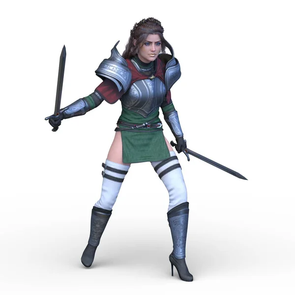 Rendering Female Swordman — Stock Photo, Image