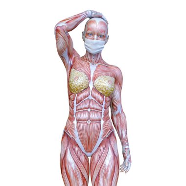 Yüz maskeli kadının 3D CG görüntüsü