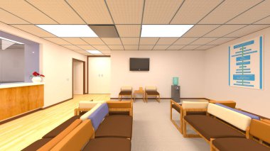 Bekleme odasının 3d CG görüntülemesi