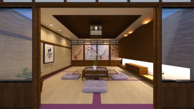 Japon tarzı malikanenin 3D CG canlandırması