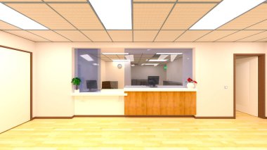 Bekleme odasının 3d CG görüntülemesi