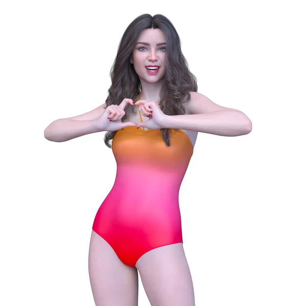 泳衣女子3D渲染 — 图库照片