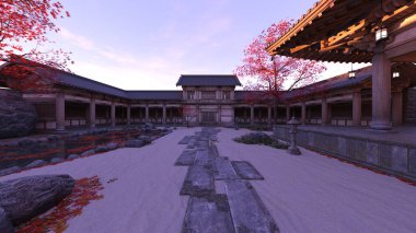 Japon tarzı malikanenin 3D görüntüsü