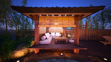 Japon tarzı malikanenin 3D görüntüsü