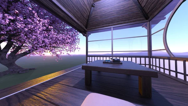 Rendering Einer Villa Japanischen Stil — Stockfoto