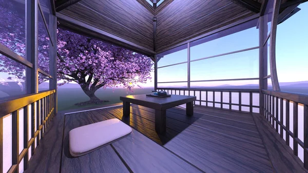 Rendering Einer Villa Japanischen Stil — Stockfoto