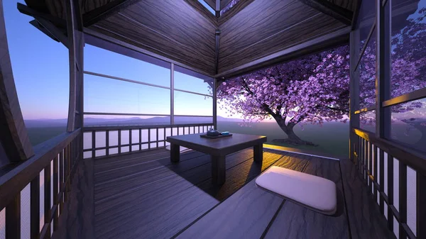 Rendering Einer Villa Japanischen Stil — Stockfoto