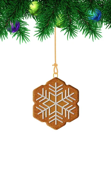 Fiocco di neve di pan di zenzero sull'albero di Natale — Vettoriale Stock