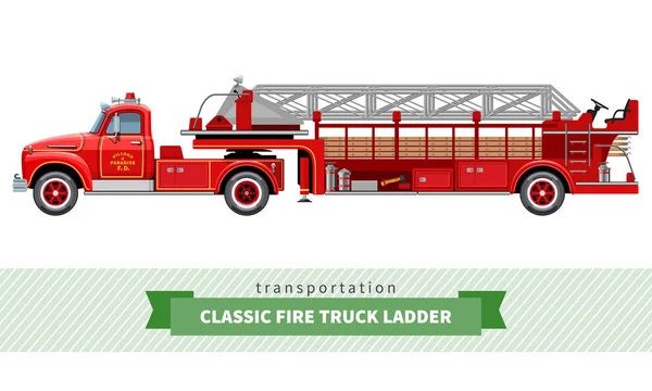 Clásico camión de bomberos escalera vista lateral — Vector de stock