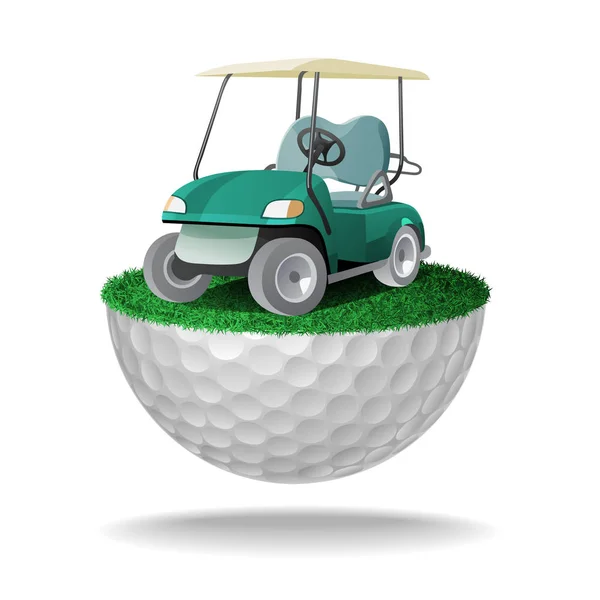 Carrinho de golfe em meia bola de golfe com grama — Vetor de Stock
