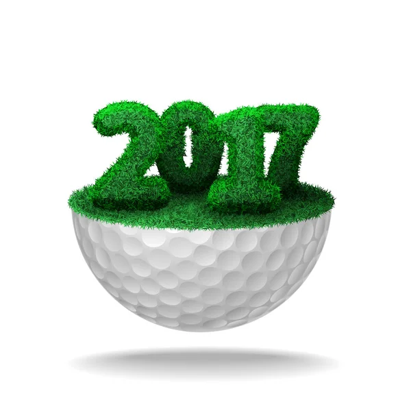 Čísla roku 2017 s trávou na poloviční golfový míček — Stockový vektor