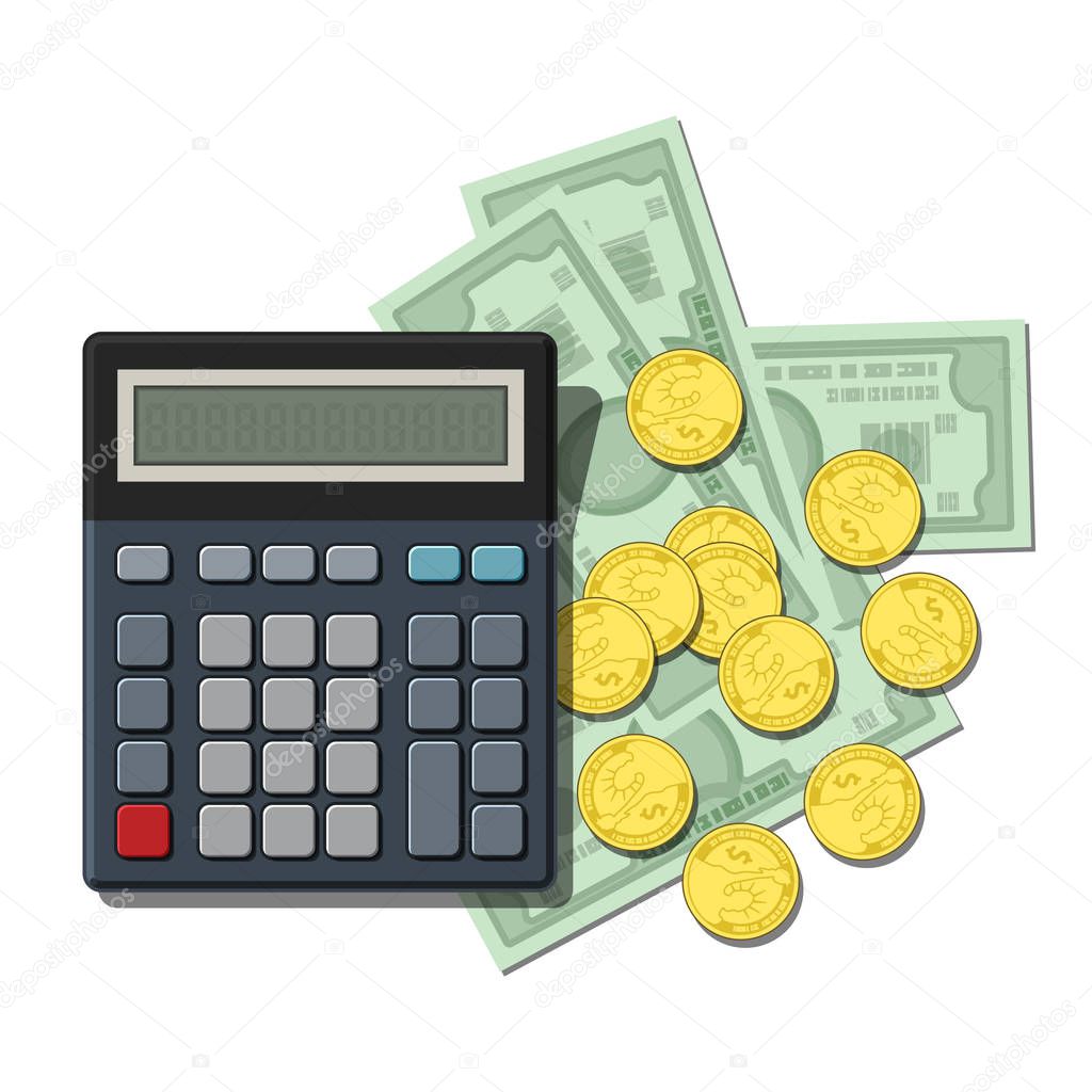 Calculator on bills and coins