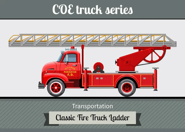 Classique COE camion de pompiers échelle vue de côté — Image vectorielle
