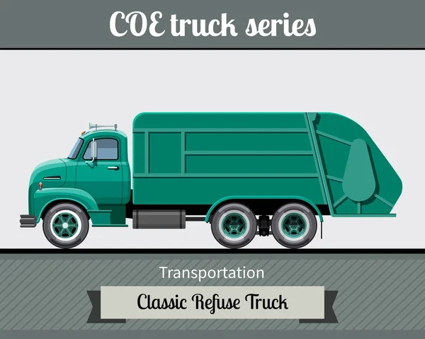 Klassieke Coe weigeren heavy-duty truck zijaanzicht — Stockvector