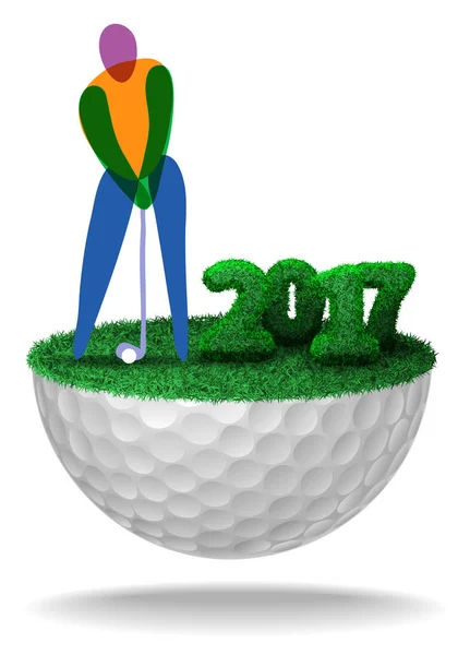 Golfare och antal 2017 strukturerad med gräs på halv golfboll — Stock vektor