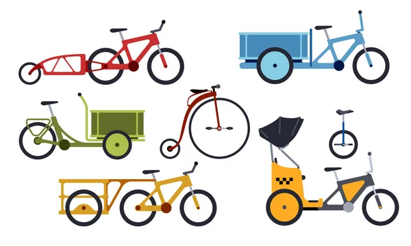 Conjunto de bicicletas utilitarias y triciclos iconos silueta — Vector de stock