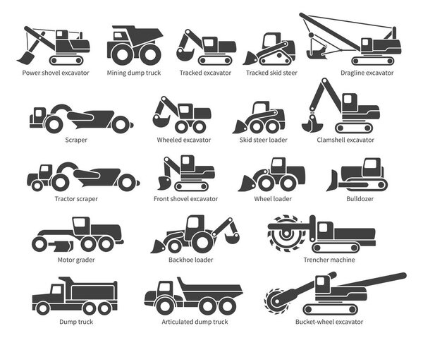 Construction machinery vector icons set