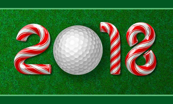 Boule de golf avec des numéros de canne à bonbons de 2018 — Image vectorielle