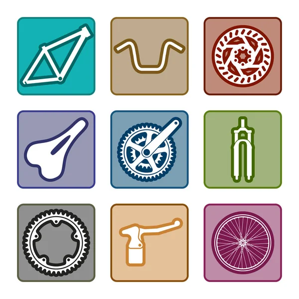 Icone set di componenti per biciclette — Vettoriale Stock