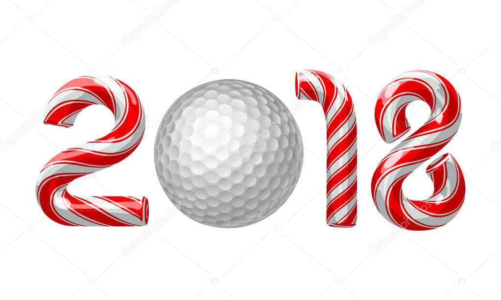 Golf ball with candy cane numbers of 2018