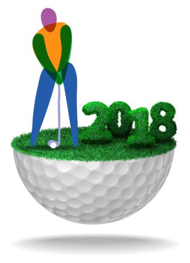 Golfçü ve sayıda çimenlerin üzerinde yarım golf topu ile dokulu 2018