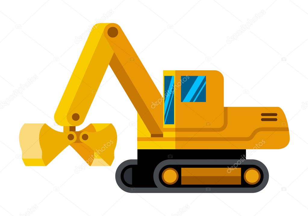 Clamshell bucket tracked excavator minimalistic icon