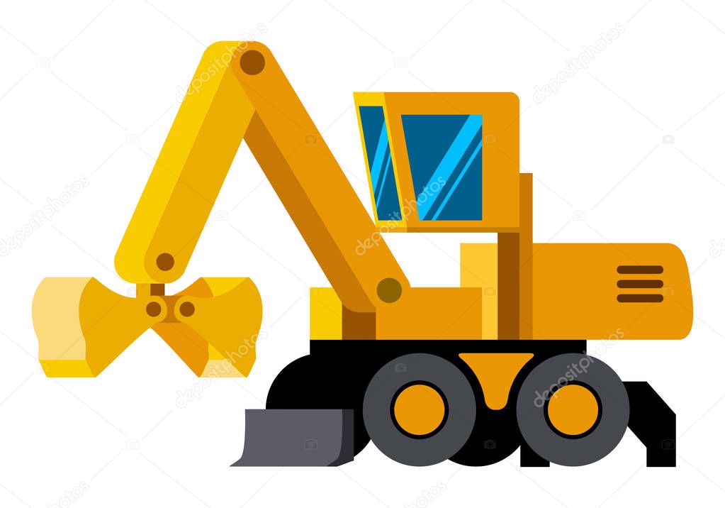 Clamshell bucket wheeled excavator minimalistic icon