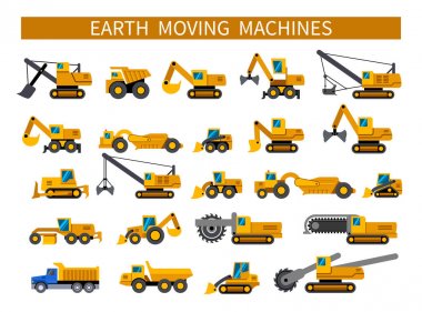Earthmoving machines icons set clipart