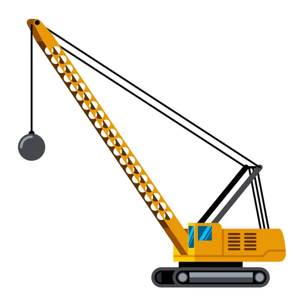 Tracked crawler demolition crane machine minimalistic icon — Stock Vector