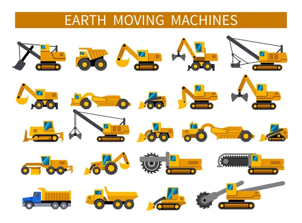 Earthmoving machines icons set — Stock Vector