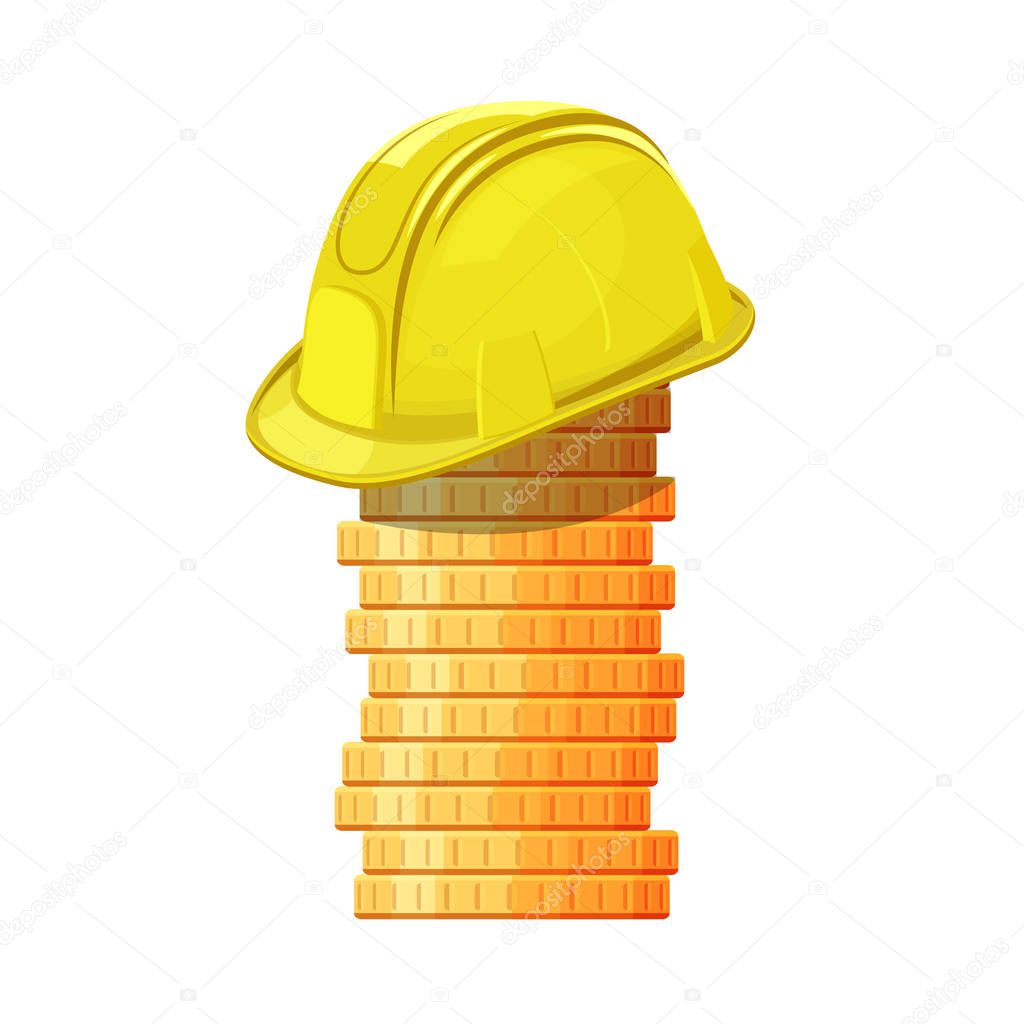 Hard hat on stack of coins