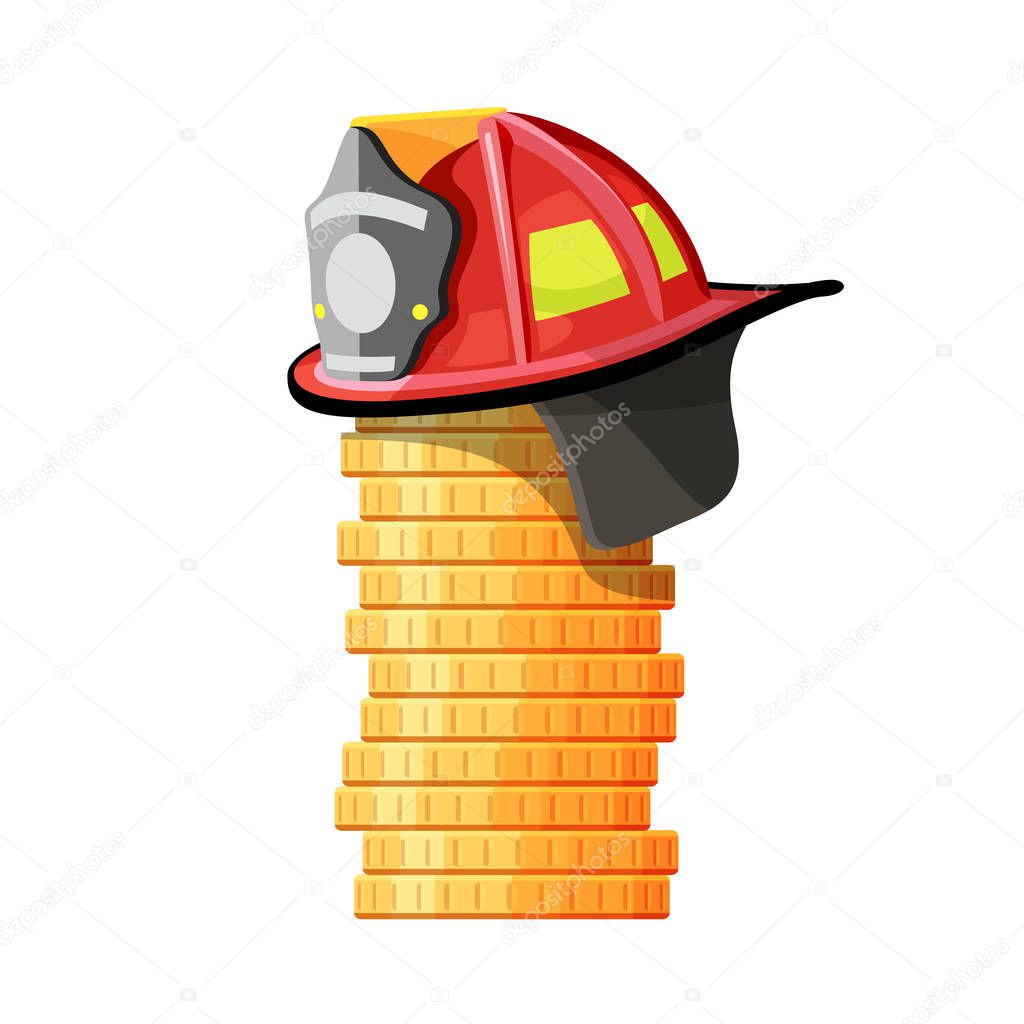 Firefighter hat on stack of coins