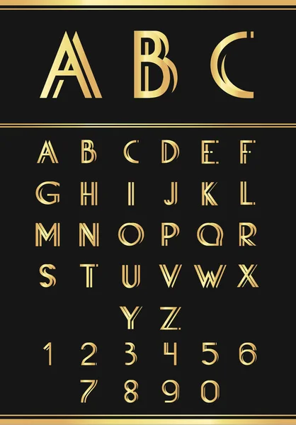 Gold alphabetic fonts and numbers — Stock Vector