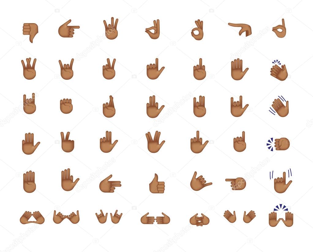 Set of hand emoticon vector isolated on white background.