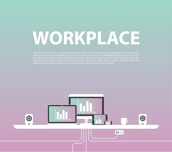 Modern design of workplace. — Stock Vector