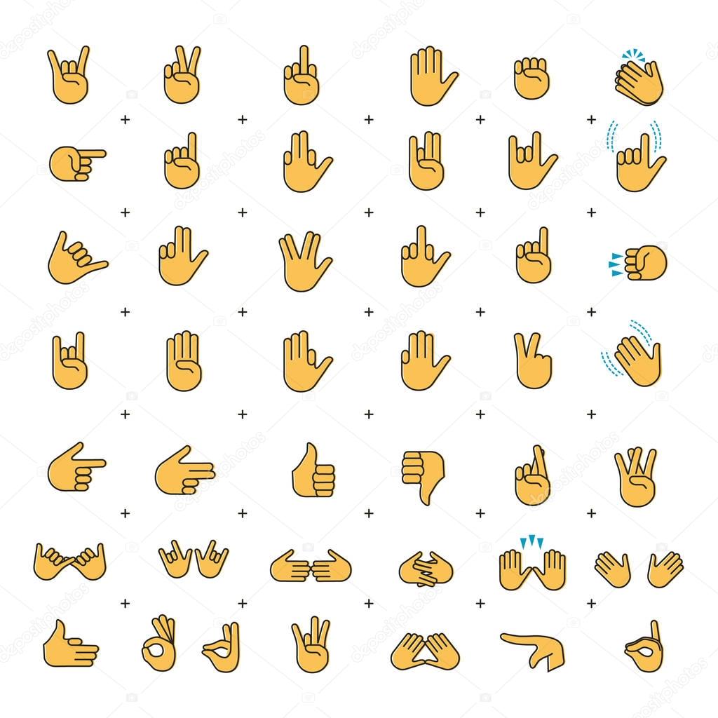 Set of hand emoticon vector with line 
