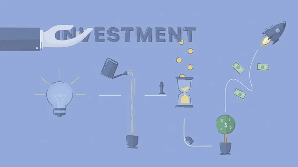 Befektetési projekt folyamat. — Stock Vector