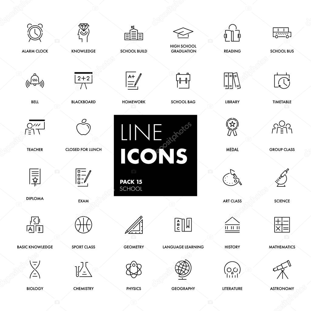 Line icons set. School 