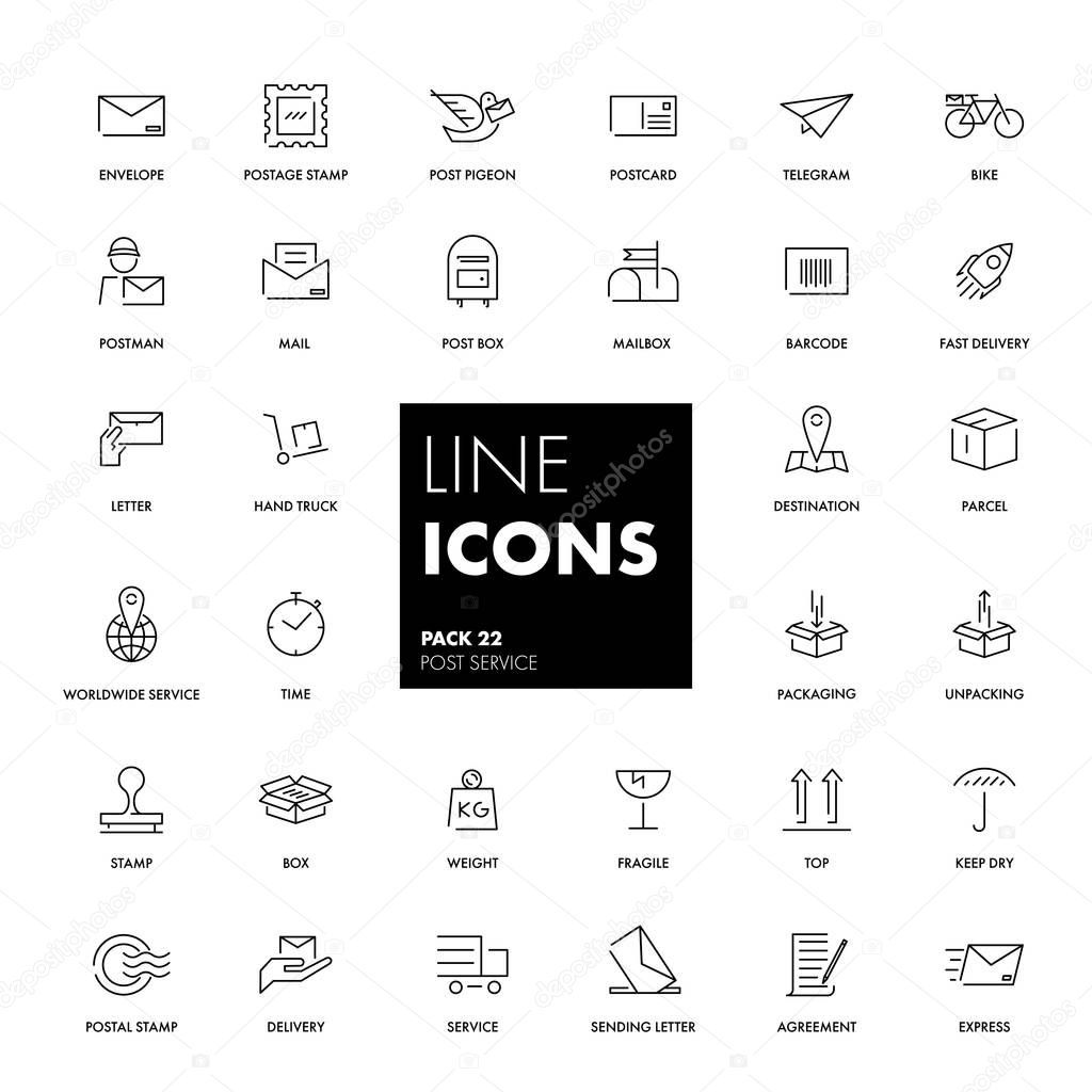 Line icons set. Post service