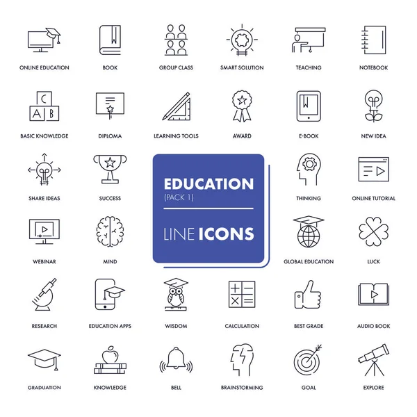 Juego de iconos de línea. Educación — Vector de stock