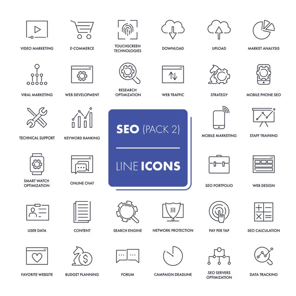 Juego de iconos de línea. Seo. — Vector de stock