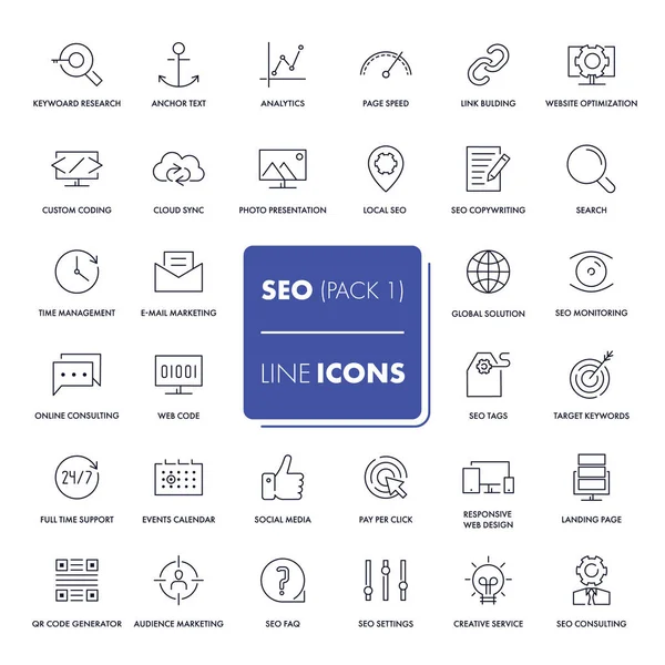 Lijn iconen set. SEO — Stockvector
