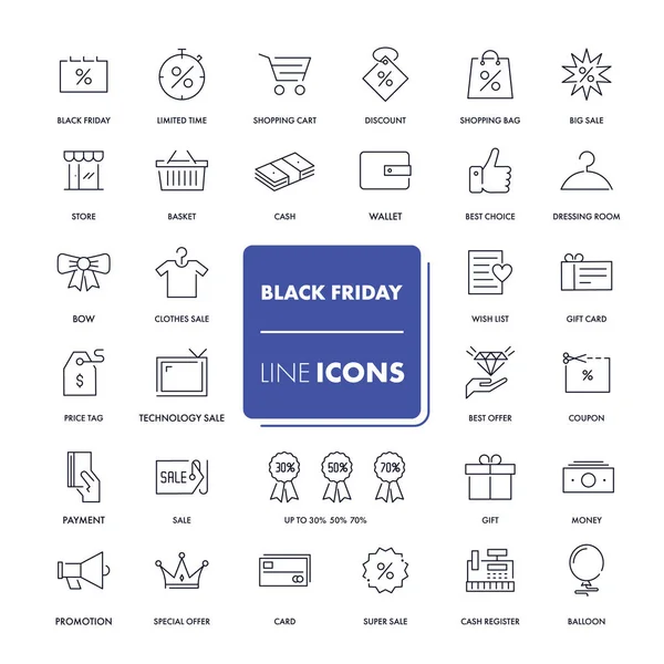 Lijn iconen set. Black Friday — Stockvector