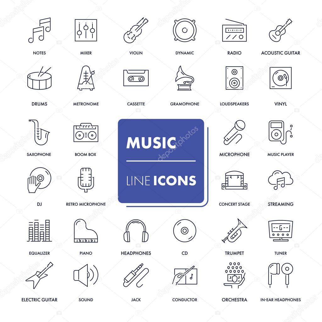 Line icons set. Music