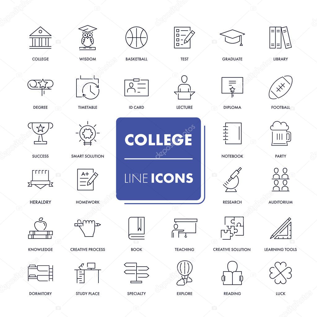 Line icons set. College